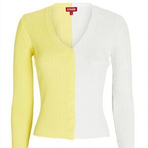 STAUD Color Block Ribbed Cardigan Sweater